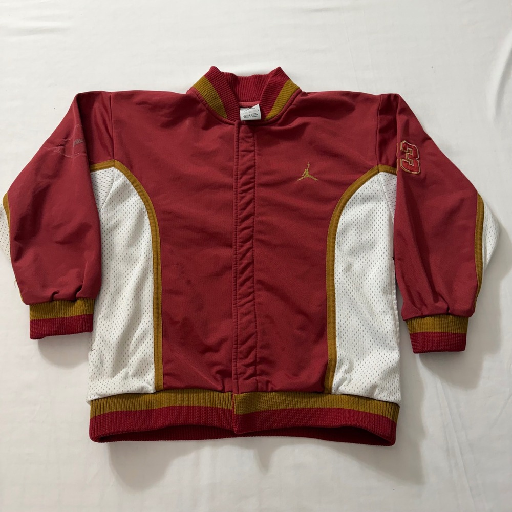 Vintage Jordan Brand Track Jacket Burgundy White Gold Jumpman Boys Small S 23